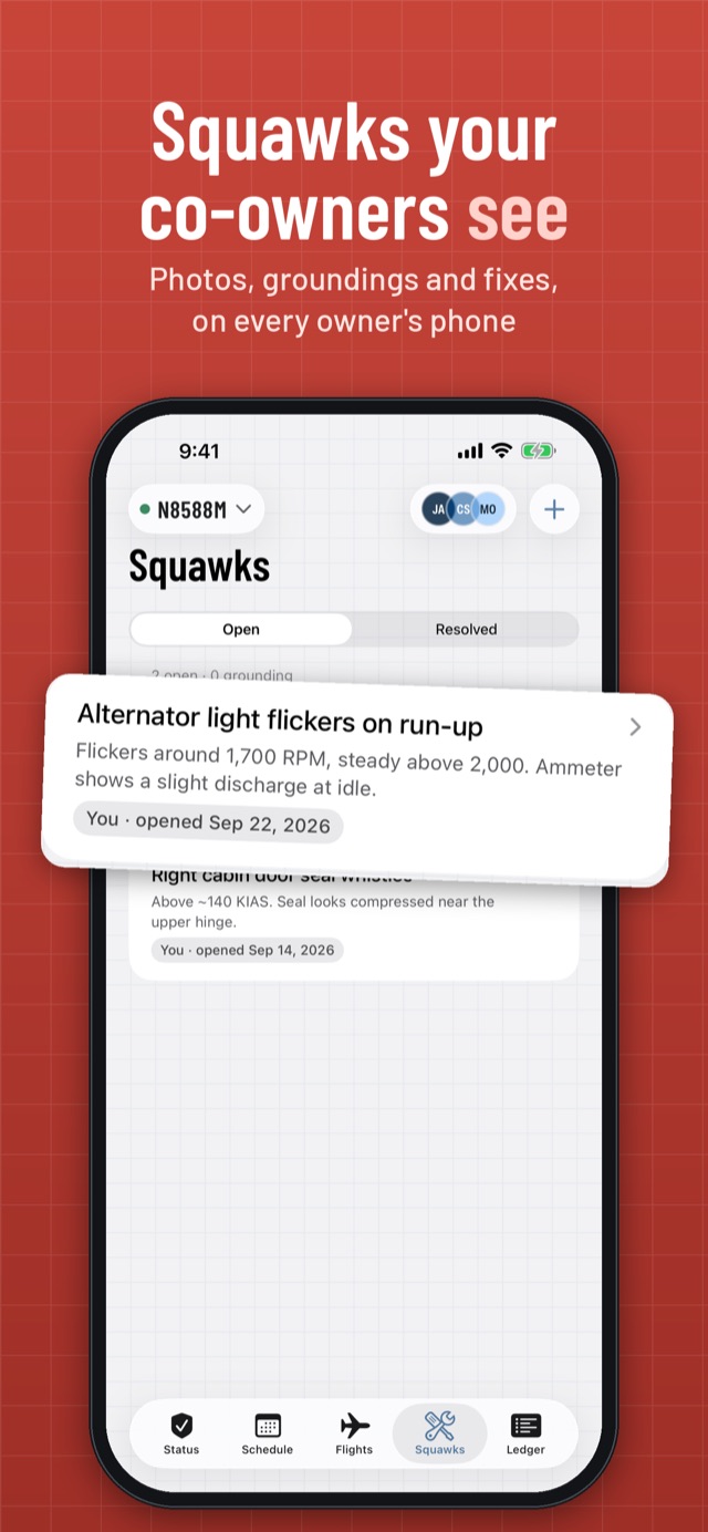 Hangarfolio squawk list
